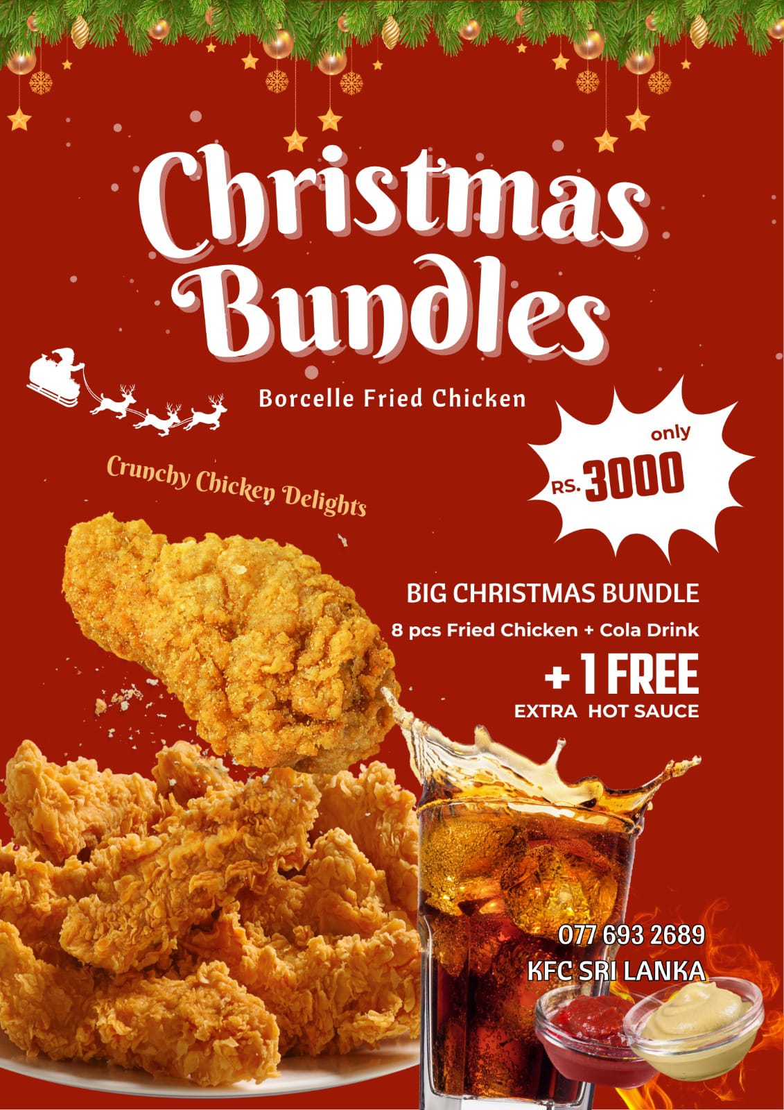 Christmas fried chicken bundle promotional poster design