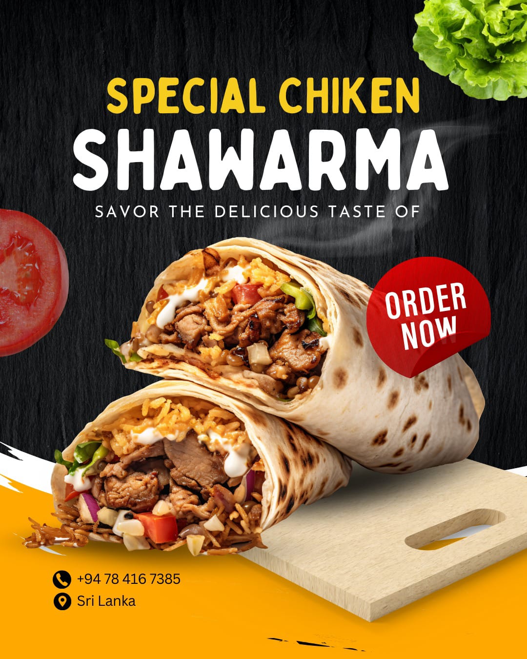 Chicken shawarma restaurant promotional poster design
